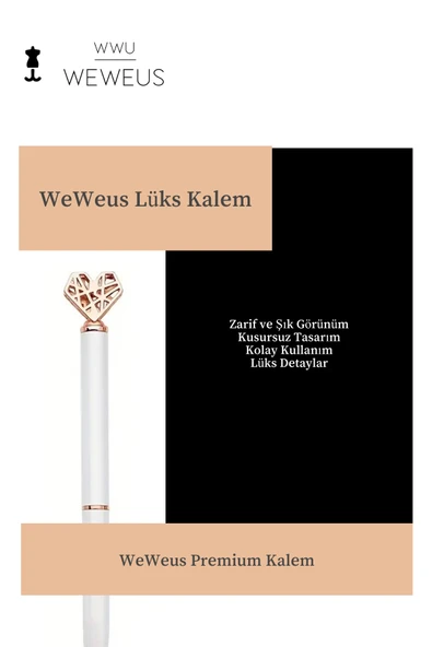 Weweus Beyaz Rose Detaylı Kalpli Lüks Tükenmez Kalem - 3