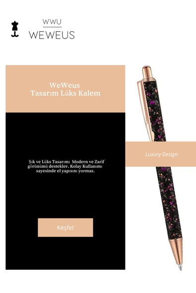 Weweus Siyah Mor Pullu Tasarım Lüks Tükenmez Kalem - Resim 2