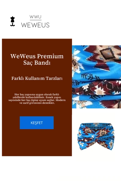 Mavi Baklava Desen Premium Kadın Saç Bandı - 2