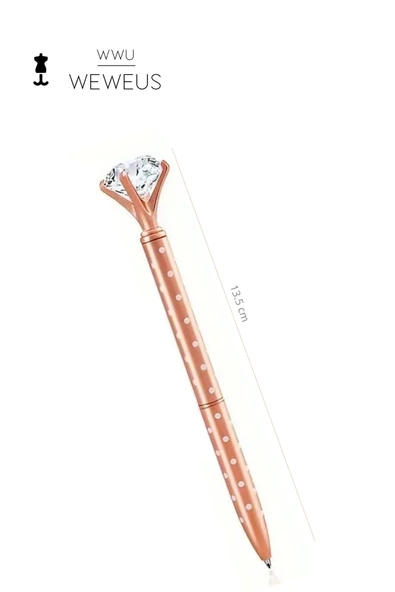 Weweus Rose Puantiyeli Tasarım Kristal Lüks Tükenmez Kalem - Resim 4