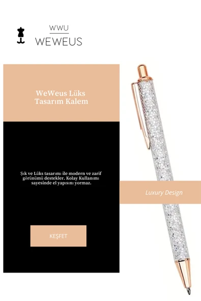 Weweus Beyaz Rose Detaylı Acık Gri Simli Lüks Tükenmez Kalem - Resim 2