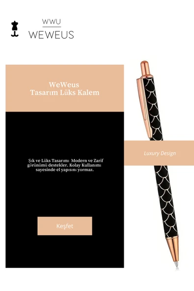 Weweus Siyah Desenli Tasarım Lüks Tükenmez Kalem - Resim 2