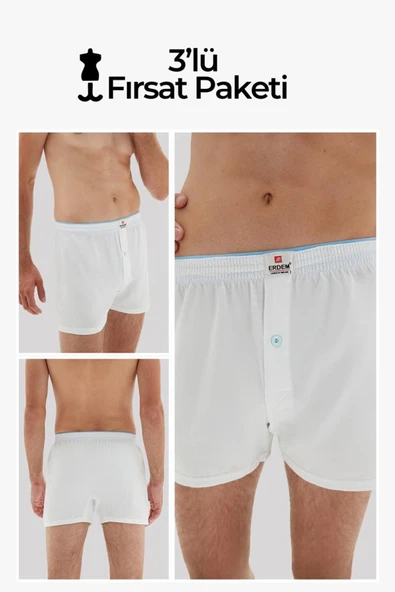 ERDEM İÇ GİYİM Erdem 3'lü Beyaz Penye Boxer 1400 - 1