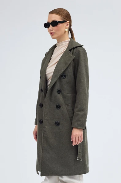 Kemer Detaylı Aksesuarlı Kaşe Kaban - Resim 3