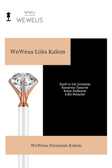 Weweus Beyaz Rose Detaylı Kristal Şekil Lüks Tükenmez Kalem - Resim 2