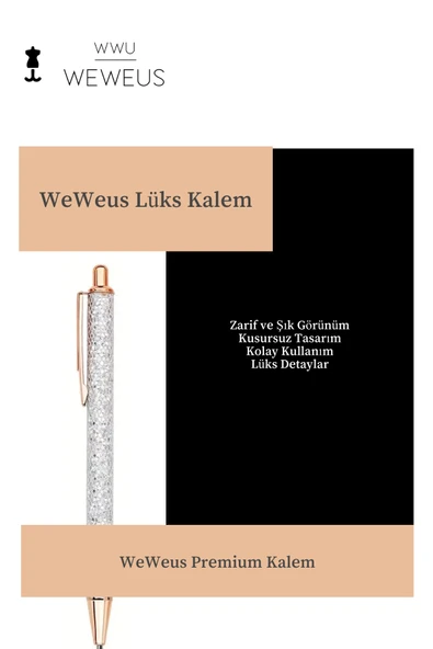 Weweus Beyaz Rose Detaylı Acık Gri Simli Lüks Tükenmez Kalem - Resim 3
