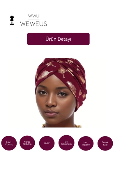 Weweus Bordo Parlak Desen Bone Premium Kadın Bone - 3