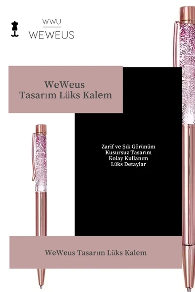 Weweus Rose Pembe Pullu Sulu Tasarım Lüks Tükenmez Kalem - Resim 3