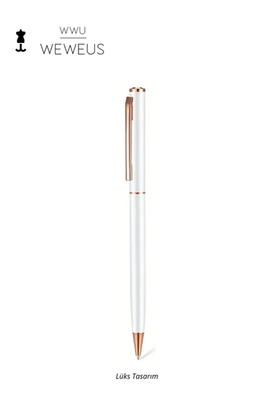 Weweus Beyaz Rose Detaylı Düz Geçmeli Lüks Tükenmez Kalem ürün görseli