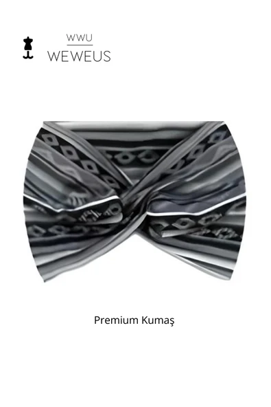 Weweus Gri Beyaz Zikzak Desen Premium Kadın Saç Bandı - 4