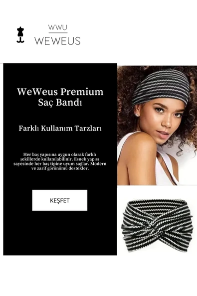 Weweus Siyah Beyaz Desen Premium Kadın Saç Bandı - 2
