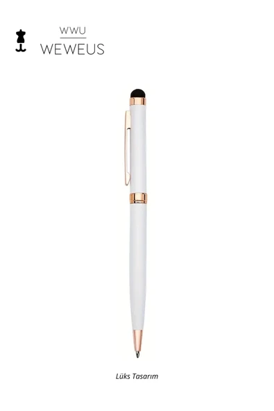 Weweus Beyaz Rose Detaylı Üst Siyah Lüks Tükenmez Kalem ürün görseli