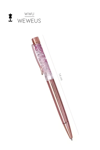 Weweus Rose Pembe Pullu Sulu Tasarım Lüks Tükenmez Kalem - Resim 4