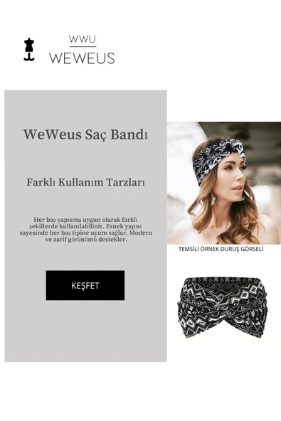 Weweus Siyah Beyaz Zikzak Desenli Kadın Saç Bandı - 2