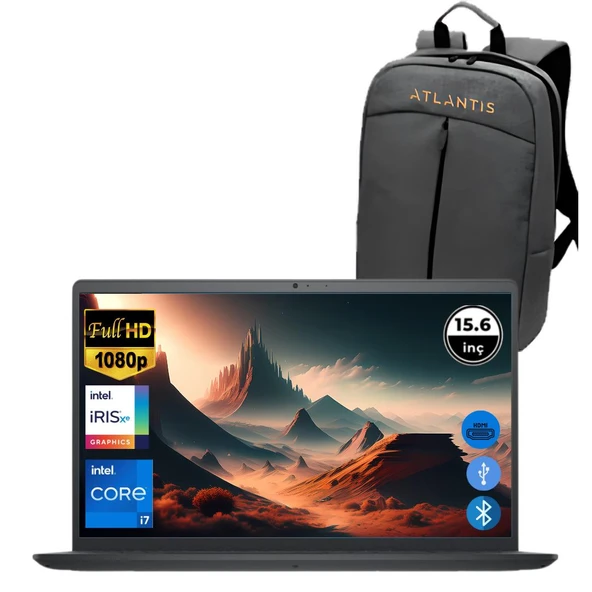 Dell Inspiron 3520 i7 1255U 16GB 2TB M.2 SSD I35201013U ATL69 O/B 15.6" Fdos Taşınabilir Bilgisayar+Çanta ürün görseli 1