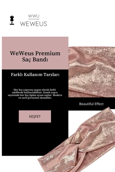 Weweus Metalik Toz Pembe Renk Premium Kadın Saç Bandı - 2