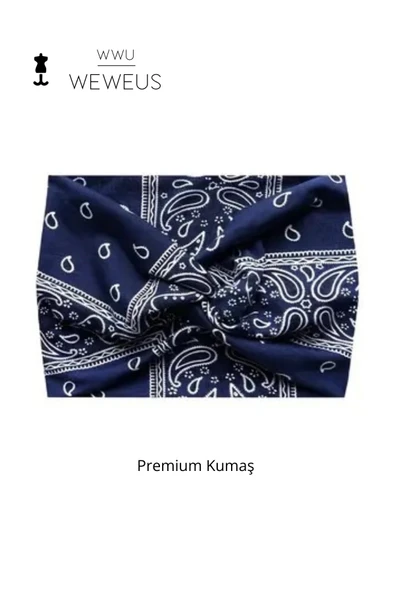 Weweus Lacivert Damla Desen Premium Kadın Saç Bandı - 1