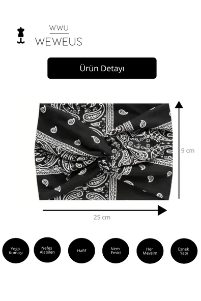 Weweus Siyah Damla Desen Premium Kadın Saç Bandı - 4