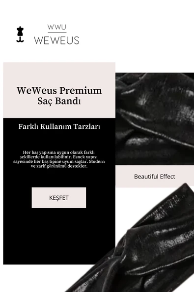 Weweus Metalik Siyah Renk Premium Kadın Saç Bandı - 3