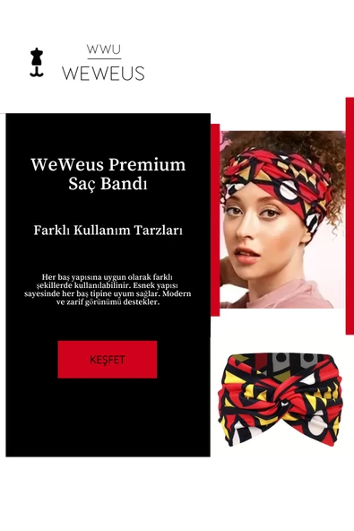 Weweus Kırmızı Siyah Geometrik Desen Premium Kadın Saç Bandı - 2