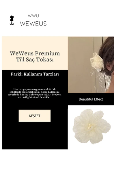 Weweus Kadın Hawai Stili Kırık Beyaz Çiçek Premium Toka - 6