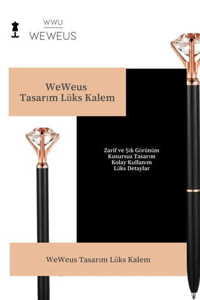 Weweus Siyah Kristal Tasarım Lüks Tükenmez Kalem - Resim 3