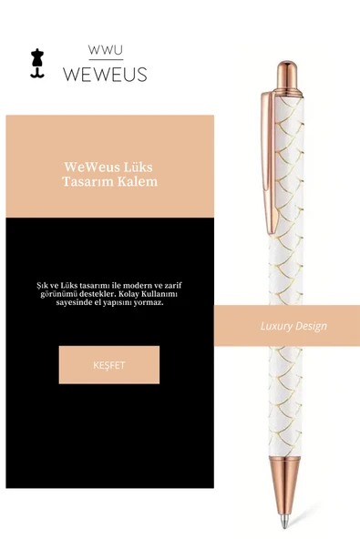Weweus Beyaz Rose Detaylı Desen Şekil Lüks Tükenmez Kalem - Resim 2