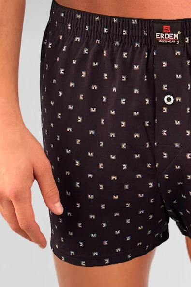 ERDEM İÇ GİYİM Erdem Lacivert Baskılı Desenli Penye Boxer 1400YINK - Resim 3