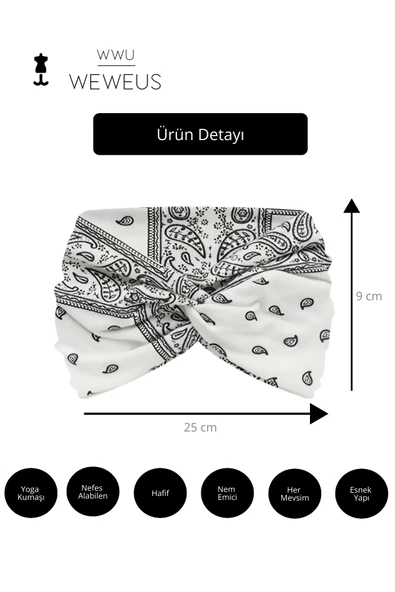 Weweus Beyaz Damla Desen Premium Kadın Saç Bandı - Resim 3