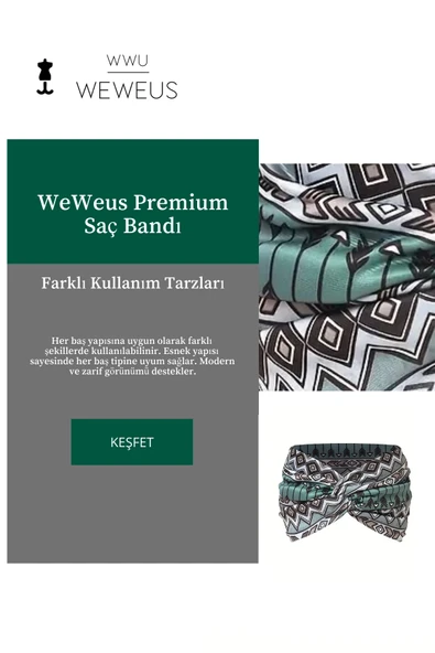 Weweus Yeşil Zikzak Desen Premium Kadın Saç Bandı - 2
