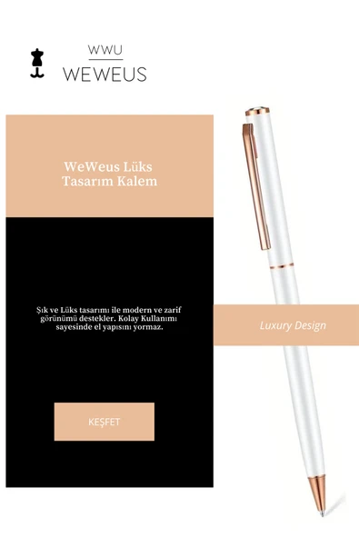 Weweus Beyaz Rose Detaylı Düz Geçmeli Lüks Tükenmez Kalem - Resim 5