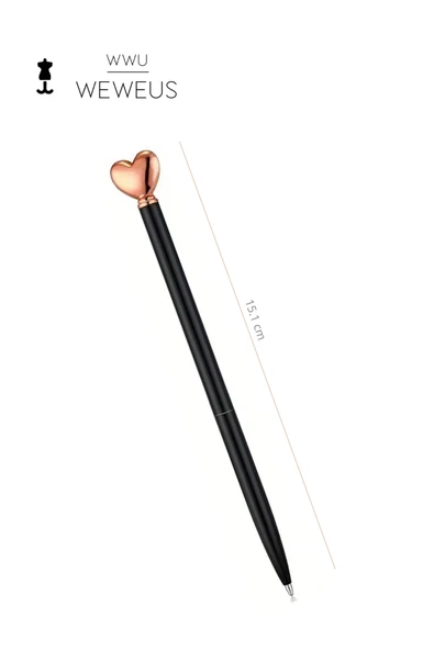Weweus Siyah Kalp Tasarım Lüks Tükenmez Kalem - Resim 4