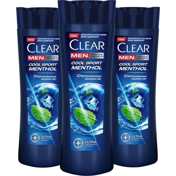 Clear Men Kepeğe Karşı Etkili Şampuan Cool Sport Menthol Ferahlatıcı Mentol Etkisi 350 ml x3 - Resim 2