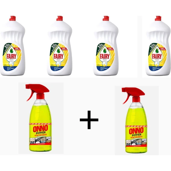 Fairy 1500 ml x 4 Adet + Onno Ultra Yağ Çözücü 1000 ml  x 2 Adet - 1