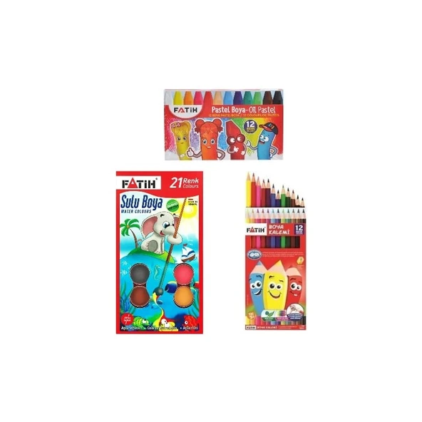 Fatih Boya Kalemi Seti ( 12 Renk Kuru Boya + 12 Renk Pastel Boya + 21 Renk Sulu Boya ) ürün görseli