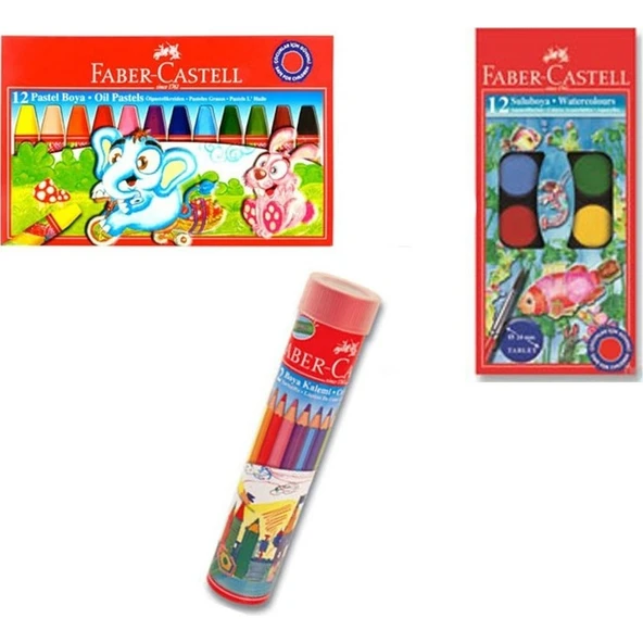 Faber-Castell Pastel Boya + Sulu Boya Seti + Kuruboya 12'li ürün görseli