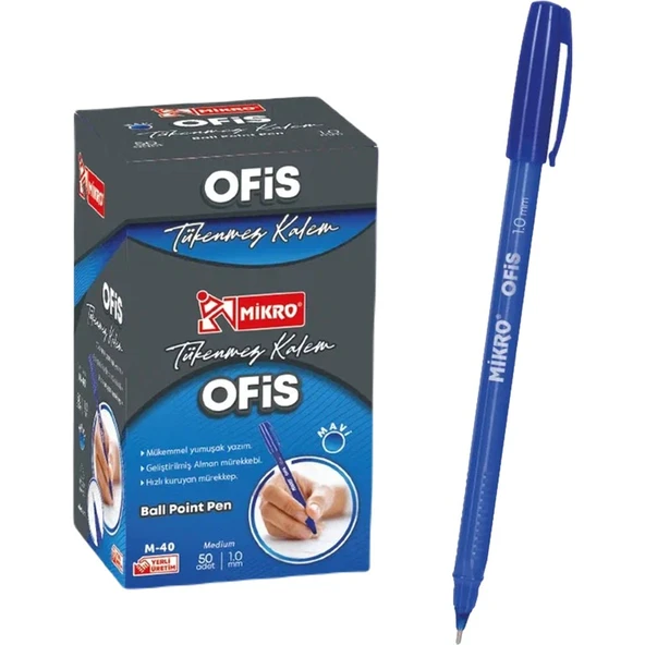 Mikro M-40 Tükenmez Kalem 1.0 mm Mavi 50 Adet ürün görseli