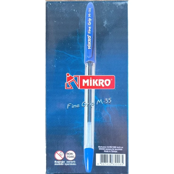 Mikro M-35 Fıne Grıp Ofis Tipi Mavi Tükenmez Kalem 12'li - Resim 2