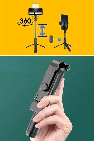 Kendiliğinden Işıklı Masaüstü Tripod Olabilen Telefon Tutuculu Kablosuz Kumandalı Selfie Çubuğu - Resim 11