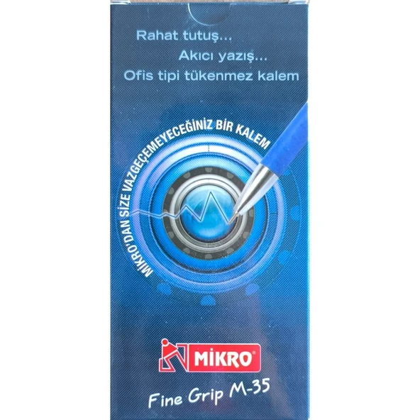 Mikro M-35 Fıne Grıp Ofis Tipi Mavi Tükenmez Kalem 12'li - Resim 3