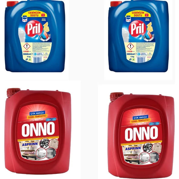 Pril 4 L Bulaşık Deterjanı 2 Adet + Onno 4 L Asprinn 2 Adet - 1