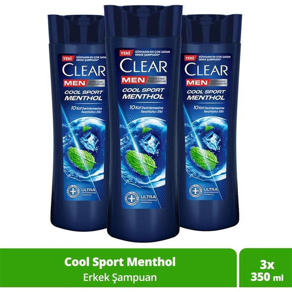 Clear Men Kepeğe Karşı Etkili Şampuan Cool Sport Menthol Ferahlatıcı Mentol Etkisi 350 ml x3 ürün görseli