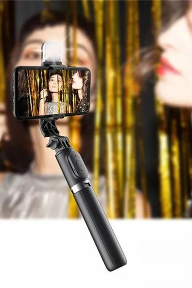 Kendiliğinden Işıklı Masaüstü Tripod Olabilen Telefon Tutuculu Kablosuz Kumandalı Selfie Çubuğu - Resim 9