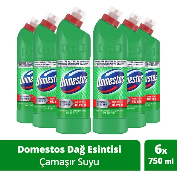 Domestos Yoğun Kıvamlı Çamaşır Suyu Maksimum Hijyen Dağ Esintisi 750 mlX6 ürün görseli