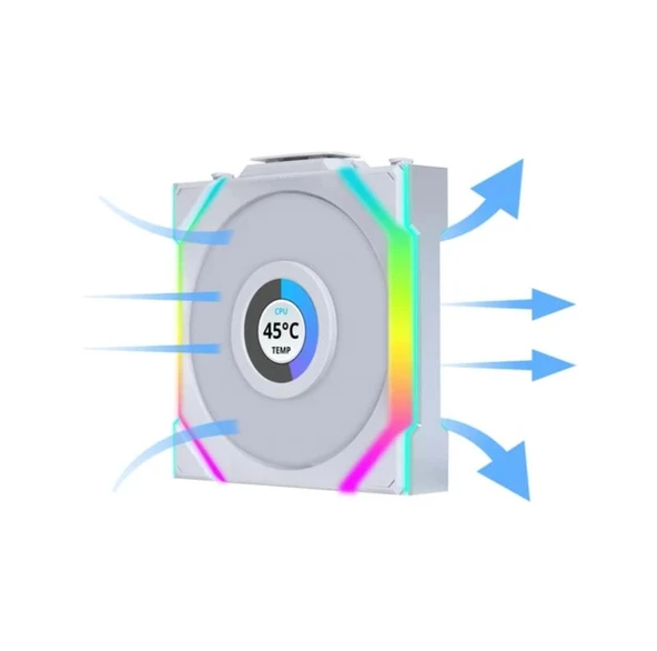Lian Li UNI FAN SL WIRELESS LCD 3x120mm Beyaz Kasa Fanı - Resim 3