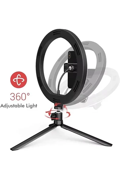 LED Işıklı Telefon Tutuculu Masaüstü Tripod  Canlı Yayın, Video ve Makyaj İçin Halkalı Ring Light - 2