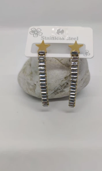 Yıldızlı Sallantılı Taşlı Çelik Küpe ürün görseli