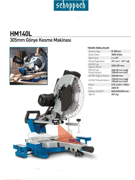 Scheppach Elektrikli Gönye Kesme Makinası 305MM HM140L - 1