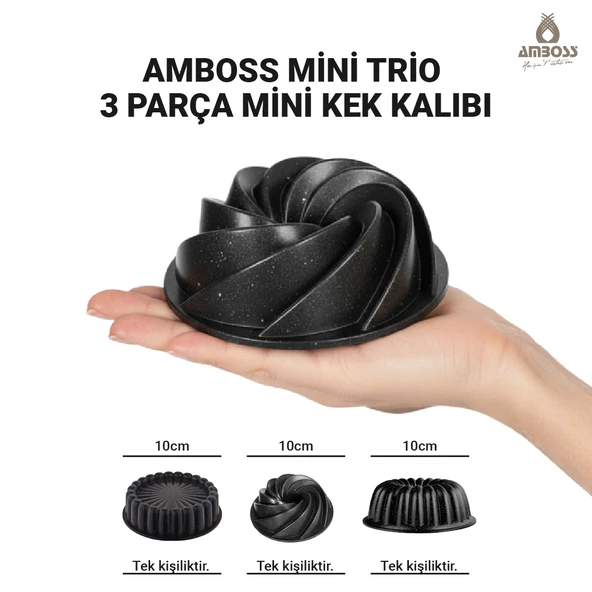 Mini Trio Döküm 3 Parça Mini Kek Kalıbı - Resim 6
