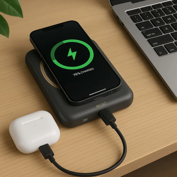 5000 mAh Kablosuz Şarjlı Powerbank  20W Hızlı Şarj, Taşınabilir Şarj Cihazı - 2
